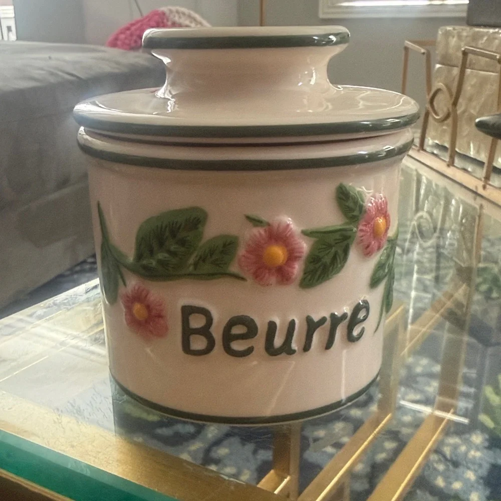 Butter Bell Crock by L. Tremaine Ceramic Canister with Pink Floral Design - Picture 3 of 8